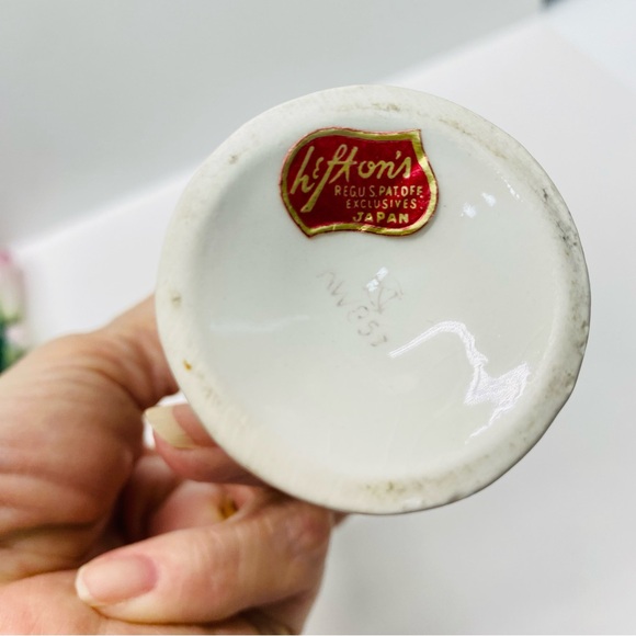 Vintage 2 Lefton Hand Painted Pink & Green Bud Vases Japan Tiny Crazing on Base - Picture 7 of 10